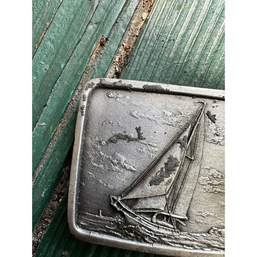 Sailing Sail‎ Boat Nautical Belt Buckle by Indiana Metal Craft 1978 Vintage